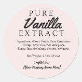Roze Pure Vanilla Extract Ingrediënten Vervaardigd Ronde Sticker (Voorkant)