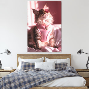 Roze Purfectie: Chique kat in stijl Canvas Afdruk
