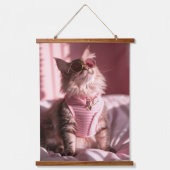 Roze Purfectie: Chique kat in stijl Hangend Wandkleed (Voorkant)