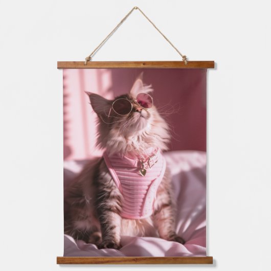Roze Purfectie: Chique kat in stijl Hangend Wandkleed (Voorkant)