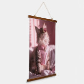 Roze Purfectie: Chique kat in stijl Hangend Wandkleed (Gebogen)