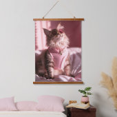 Roze Purfectie: Chique kat in stijl Hangend Wandkleed (Slaapkamer)