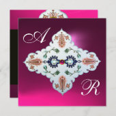 ROZE PURPER WIT DAMAST MONOGRAM Amethist Fuchsia Kaart (Voorkant / Achterkant)