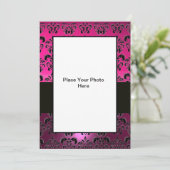 ROZE PURPER ZWART DAMASK FOTO SJABLOON ,fuchsia Kaart (Staand voorkant)
