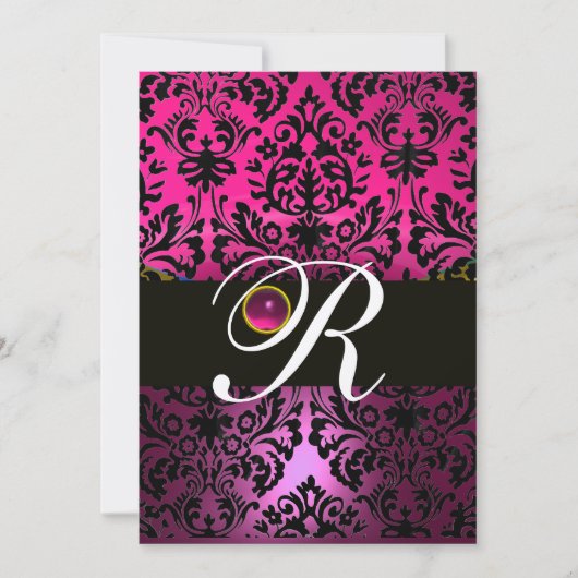 ROZE PURPER ZWART DAMASK MONOGRAM Amethist Fuchsia Kaart (Voorkant)