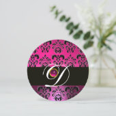 ROZE PURPER ZWART DAMASK MONOGRAM Amethist Fuchsia Kaart (Staand voorkant)