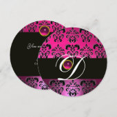 ROZE PURPER ZWART DAMASK MONOGRAM Amethist Fuchsia Kaart (Voorkant / Achterkant)