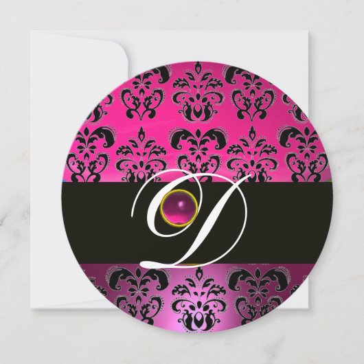 ROZE PURPER ZWART DAMASK MONOGRAM Amethist Fuchsia Kaart (Voorkant)