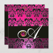ROZE PURPER ZWART DAMASK MONOGRAM Amethyst Fuchsia Kaart (Voorkant / Achterkant)