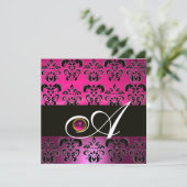ROZE PURPER ZWART DAMASK MONOGRAM Amethyst Fuchsia Kaart (Staand voorkant)