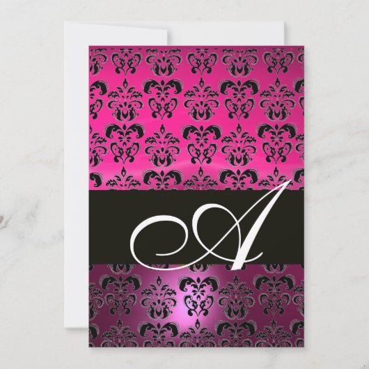 ROZE PURPER ZWART DAMASK MONOGRAM, fuchsia wit Kaart (Voorkant)