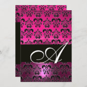 ROZE PURPER ZWART DAMASK MONOGRAM, fuchsia wit Kaart (Voorkant / Achterkant)