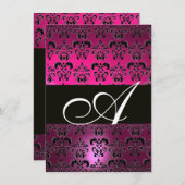 ROZE PURPER ZWART  DAMASK MONOGRAM  fuchsia wit Kaart (Voorkant / Achterkant)