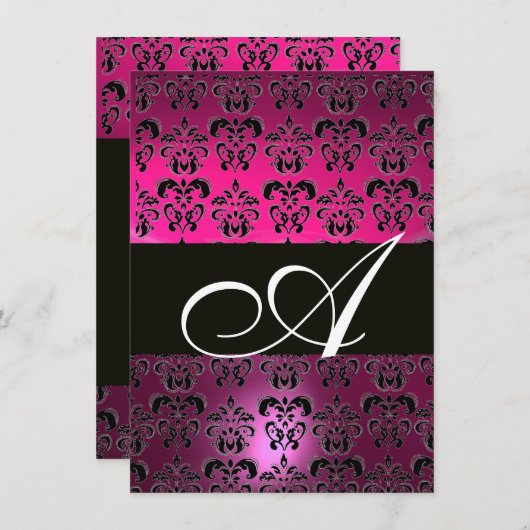 ROZE PURPER ZWART  DAMASK MONOGRAM  fuchsia wit Kaart (Voorkant / Achterkant)