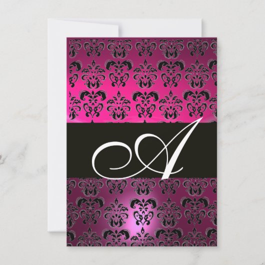 ROZE PURPER ZWART  DAMASK MONOGRAM  fuchsia wit Kaart (Voorkant)