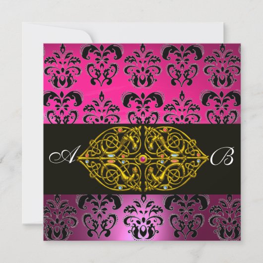 ROZE PURPER ZWART DAMASK MONOGRAM ,goud Kaart (Voorkant)