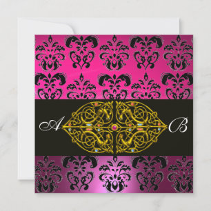 ROZE PURPER ZWART DAMASK MONOGRAM ,goud Kaart