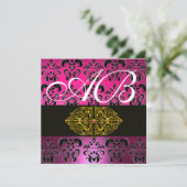 ROZE PURPER ZWART  DAMASK MONOGRAM , wit Kaart (Staand voorkant)