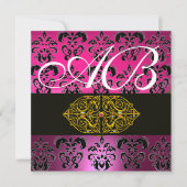 ROZE PURPER ZWART  DAMASK MONOGRAM , wit Kaart (Voorkant)