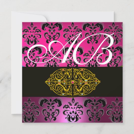 ROZE PURPER ZWART  DAMASK MONOGRAM , wit Kaart (Voorkant)