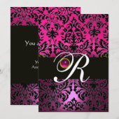 ROZE PURPER ZWART DAMAST MONOGRAM Amethist Fuchsia Kaart (Voorkant / Achterkant)