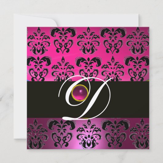 ROZE PURPER ZWART DAMAST MONOGRAM Amethist Fuchsia Kaart (Voorkant)