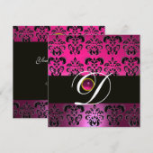 ROZE PURPER ZWART DAMAST MONOGRAM Amethist Fuchsia Kaart (Voorkant / Achterkant)