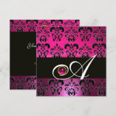 ROZE PURPER ZWART DAMAST MONOGRAM Amethist Fuchsia Kaart (Voorkant / Achterkant)