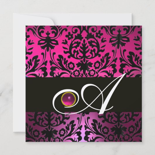 ROZE PURPER ZWART DAMAST MONOGRAM Amethist Fuchsia Kaart (Voorkant)