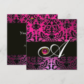 ROZE PURPER ZWART DAMAST MONOGRAM Amethist Fuchsia Kaart (Voorkant / Achterkant)