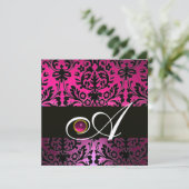 ROZE PURPER ZWART DAMAST MONOGRAM Amethist Fuchsia Kaart (Staand voorkant)