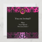 ROZE PURPER ZWART DAMAST MONOGRAM Amethist Fuchsia Kaart (Achterkant)