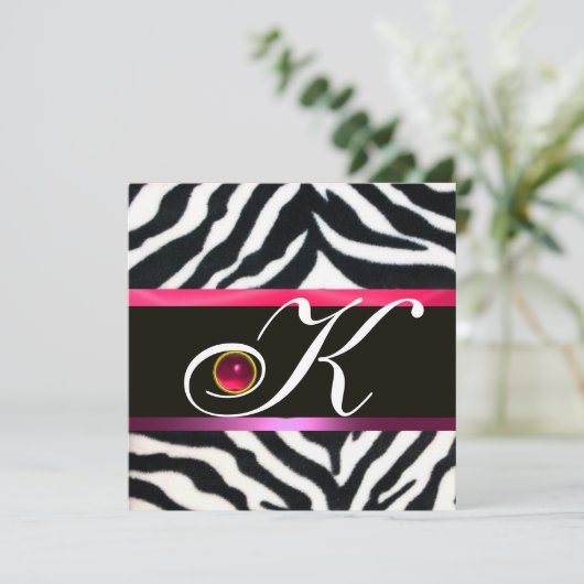 ROZE PURPER ZWART WIT ZEBRA BONT MONOGRAM ,robijn Kaart (Staand voorkant)