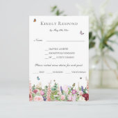 Roze Purple Flowers met Butterflies Menu RSVP (Staand voorkant)