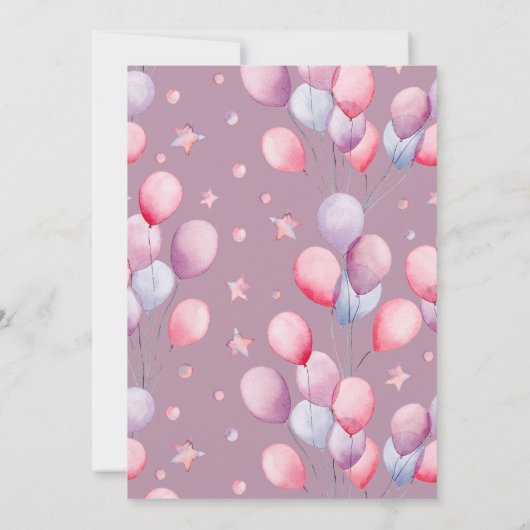 Roze Purples | Balloons Stars Birthday Party Girl Kaart (Achterkant)