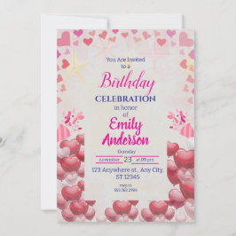 Roze Purples | Balloons Stars Birthday Party Girl Kaart