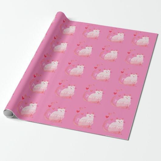 Roze Purrfect Cat Cadeaupapier (Uitgerold)