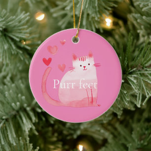 Roze Purrfect Cat Keramisch Ornament