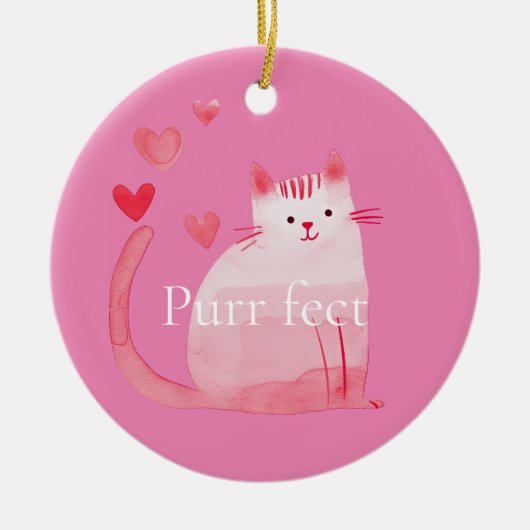 Roze Purrfect Cat Keramisch Ornament (Voorkant)