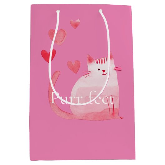 Roze Purrfect Cat Medium Cadeauzakje (Voorkant)