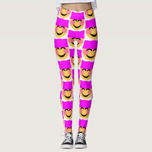 Roze Pussy pet Emoji leggings (Voorkant)