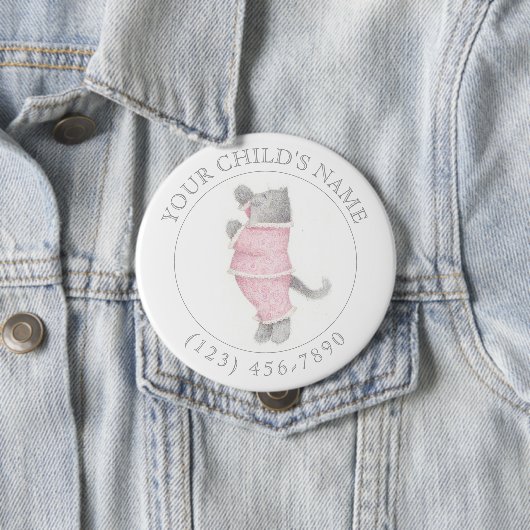 ROZE PYJAMA KAT Kind ID Button - Wit (In situ)
