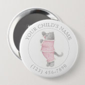 ROZE PYJAMA KAT Kind ID Button - Wit (Voorkant /achterkant)