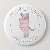 ROZE PYJAMA KAT Kind ID Button - Wit (Voorkant)