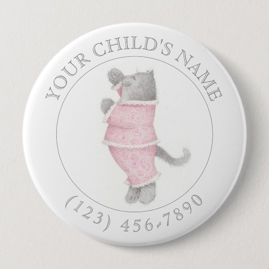 ROZE PYJAMA KAT Kind ID Button - Wit (Voorkant)