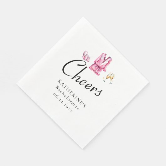 Roze Pyjama Prosecco Bachelorette Party Custom Servet (Hoek)