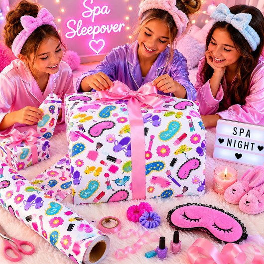 Roze Pyjamafeestje Cadeaupapier