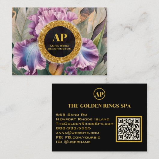 *~ Roze QR AP10 IRIS Flowers Goud Visitekaartje (Voorkant / Achterkant)