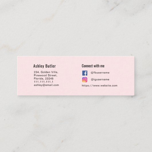 Roze QR-code Beauty Makeup Artist Mini Visitekaartje (Achterkant)