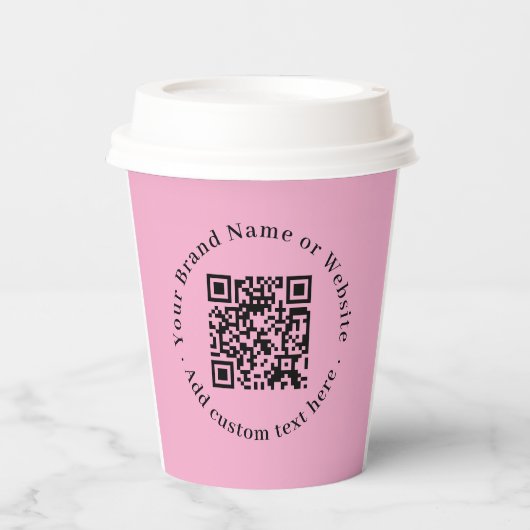 Roze QR-code branding moderne stijl papieren beker (Voorkant)